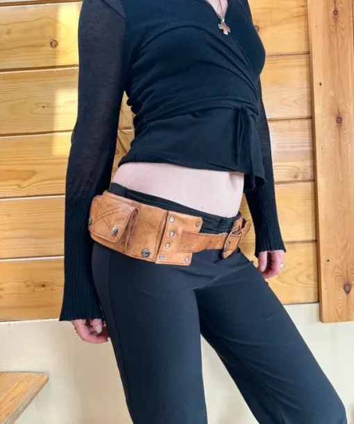 Vintage Leather Hippy Festival Utility Pocket Belt ( adjustable size)