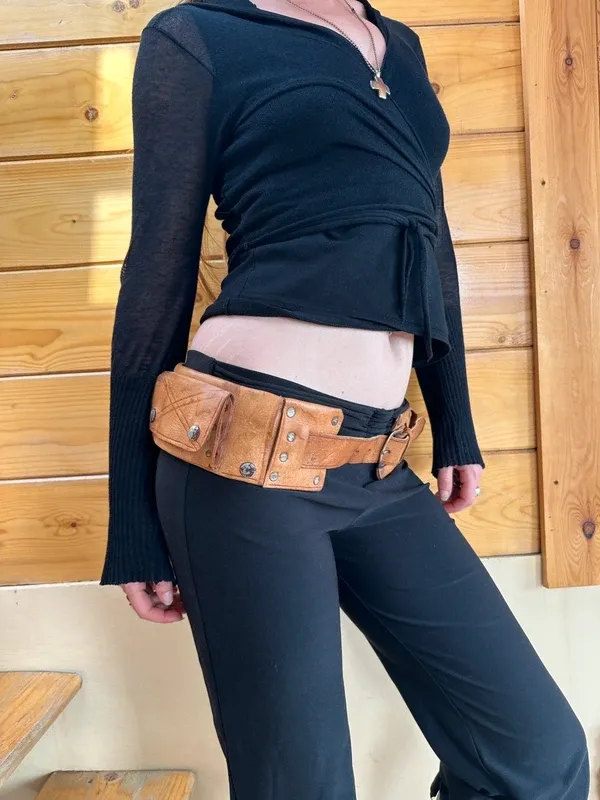Vintage Leather Hippy Festival Utility Pocket Belt ( adjustable size)