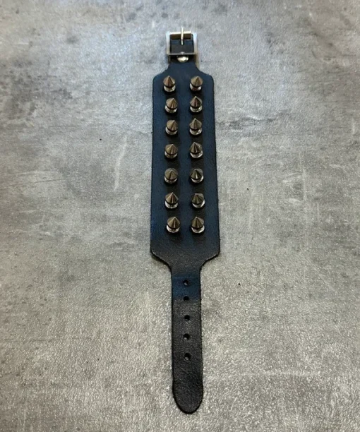 Black Leather Spike Studded Wrap Adjustable Bracelet (adjustable) - Image 3