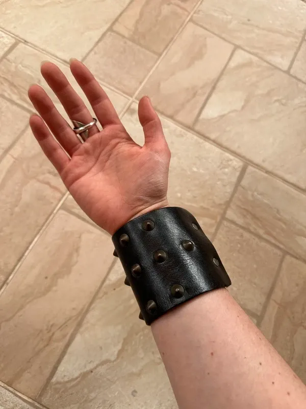 Vintage 1970s Leather Studded Wrap Bracelet (Adjustable) - Image 2