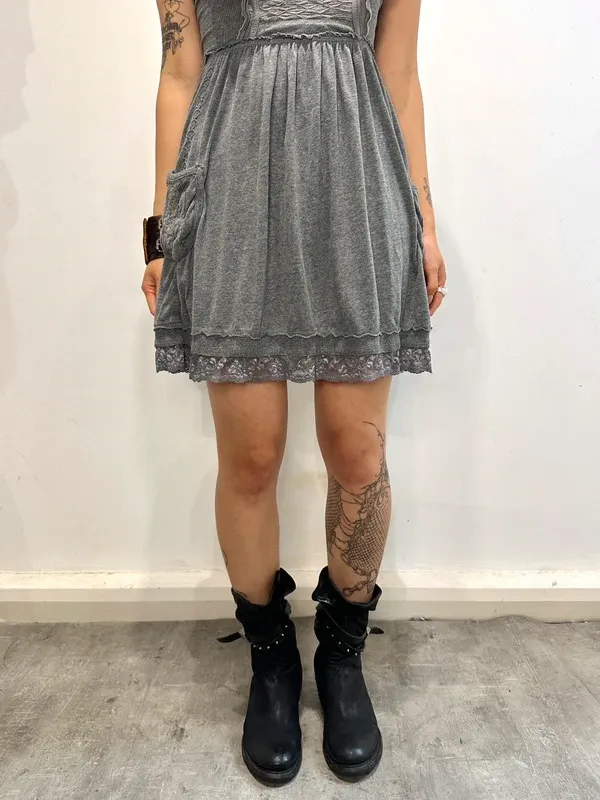 Vintage Superdry 2010s Coquette Jersey Lace Ruffle Mini Dress (XS) - Image 3