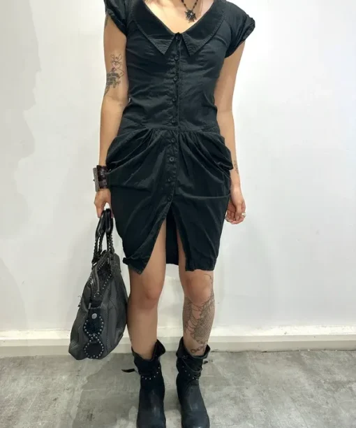 Alternative view of Vintage AllSaints Black Gothic Cotton Mini Dress (XS)