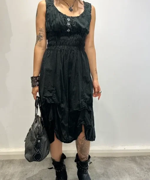 Vintage Italian Cotton Black Milkmaid Dress (S/M)