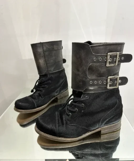 Vintage AllSaints Buckle Ponyhair Leather Ankle Boots (UK 5 US 7 EU 38)