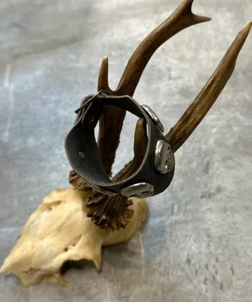 Vintage Chrome Skull Leather Tie Bracelet - Image 3