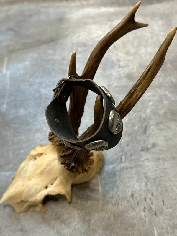 Vintage Chrome Skull Leather Tie Bracelet - Image 3