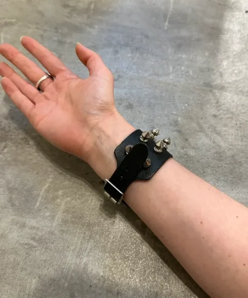 Black Leather Spike Studded Wrap Adjustable Bracelet (adjustable) - Image 5