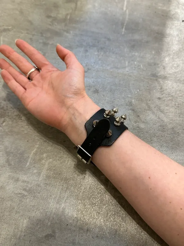 Black Leather Spike Studded Wrap Adjustable Bracelet (adjustable) - Image 5