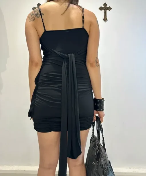 Alternative view of Vintage Designer Italian Avant Garde Black Stretch Multi Wear Mini Dress (S)