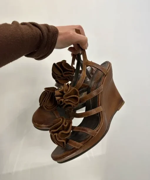 Vintage 2000s Strappy Leather Wedge Heels (UK 6 EU 38 US 8)