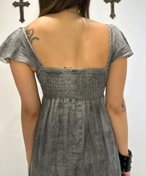 Vintage Italian Grunge Linen Milkmaid Midi Dress (S) - Image 7