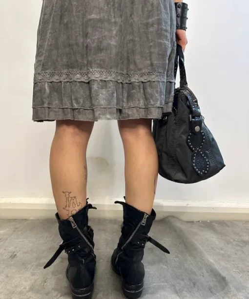 Vintage Italian Grunge Linen Milkmaid Midi Dress (S) - Image 6