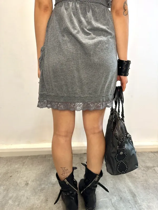 Vintage Superdry 2010s Coquette Jersey Lace Ruffle Mini Dress (XS) - Image 8