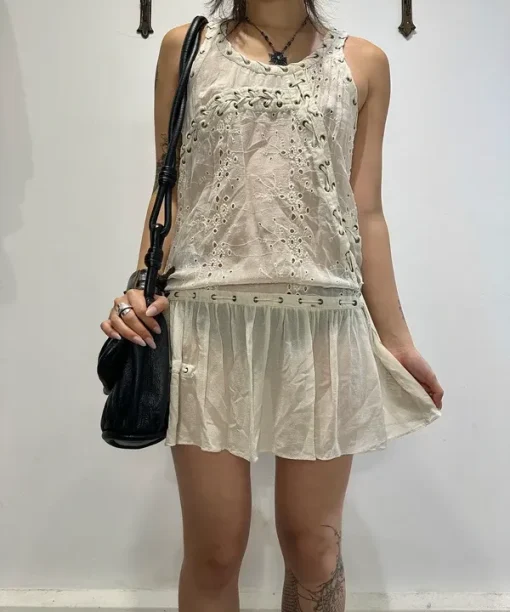 Vintage AllSaints Silk Coquette Milkmaid Lace Up Mini Dress (XS/S)