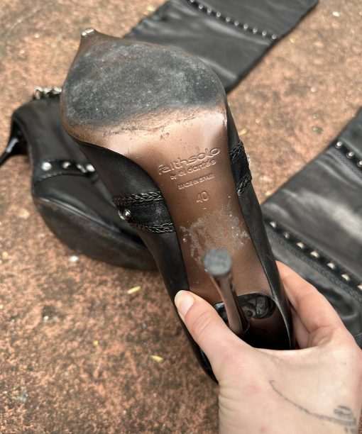 Alternative view of Vintage El Dante by Faith Biker Black Leather Stiletto Boots (UK 7)
