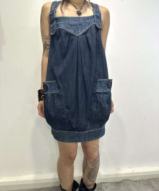Alternative view of Vintage Miss Sixty Denim Dungaree Utility Dress (S)
