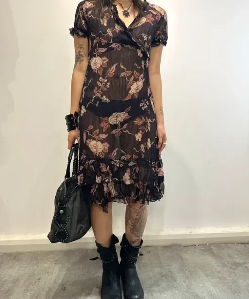 Vintage Italian Sheer Floral Summer Dress (M)