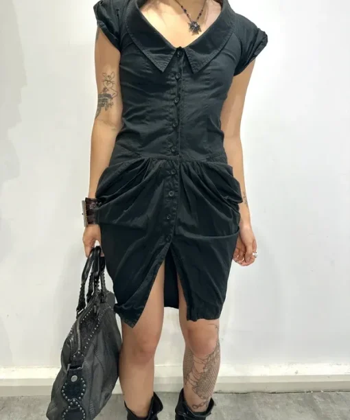 Vintage AllSaints Black Gothic Cotton Mini Dress (XS)