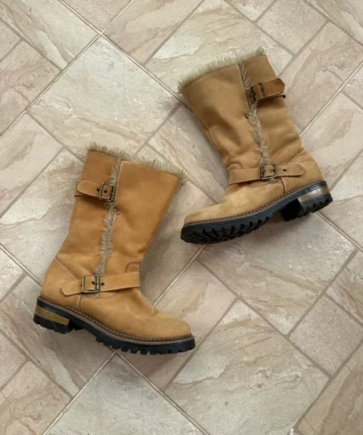 Vintage 2000s Y2K Faux Fur Buckle Boots (UK 5 EU 38 US 7)