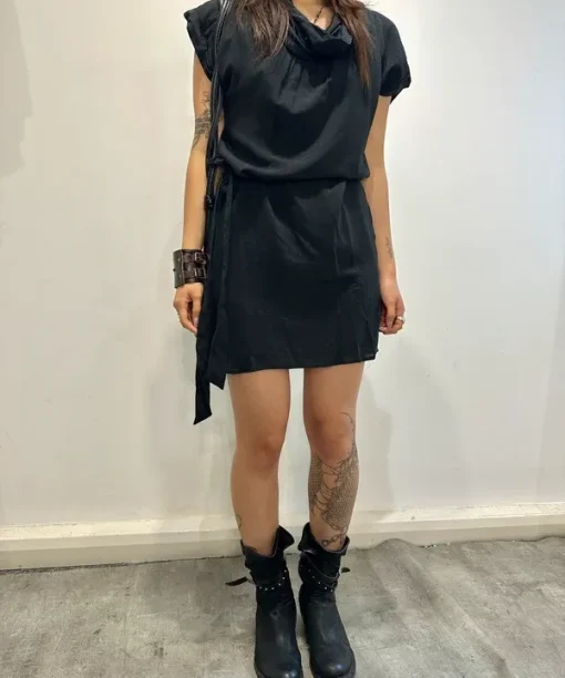 Vintage Sheer Black Avant Garde Draped Mini Dress (XS/S)