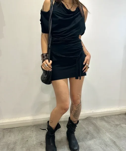 Black Subversive Avant Garde Jersey Mini Dress (S)