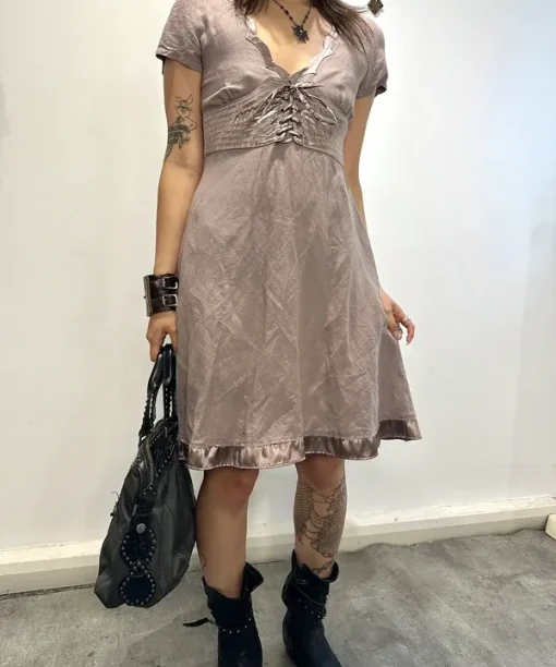 Alternative view of Vintage Morgan de Toi Coquette Lace up Mini Dress (