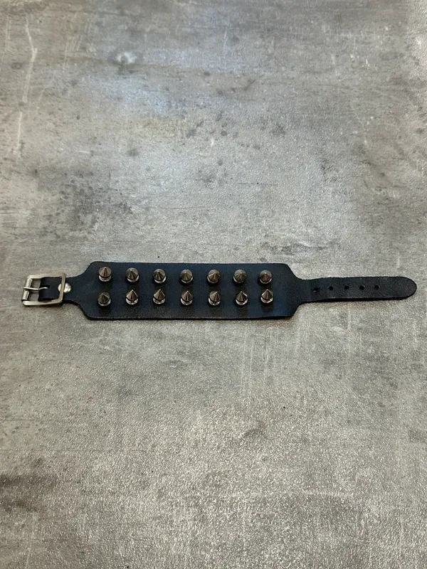 Black Leather Spike Studded Wrap Adjustable Bracelet (adjustable) - Image 2