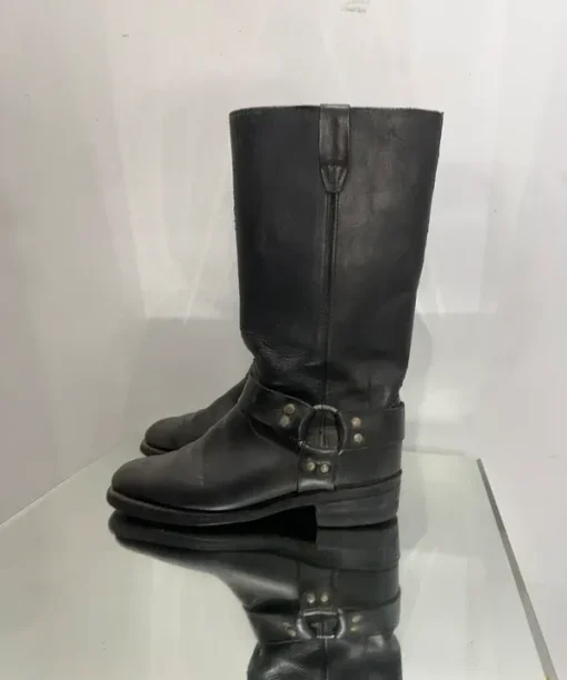 True Vintage American Black Leather Buckle Biker Boots (UK 7 US 8D)