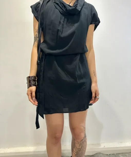 Alternative view of Vintage Sheer Black Avant Garde Draped Mini Dress (XS/S)