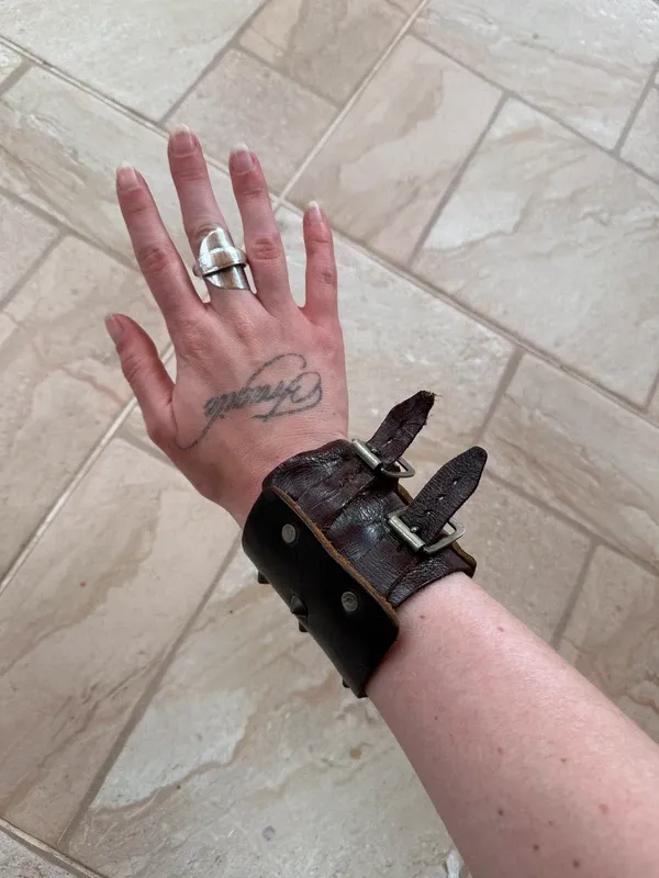 Vintage 1970s Leather Studded Wrap Bracelet (Adjustable)