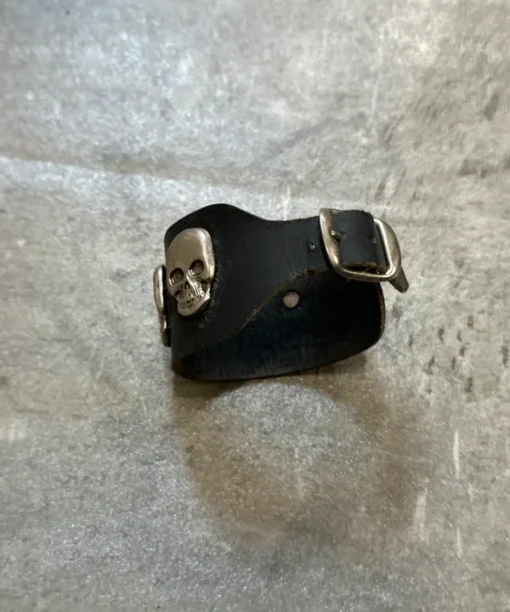 Vintage Chrome Skull Leather Tie Bracelet - Image 5