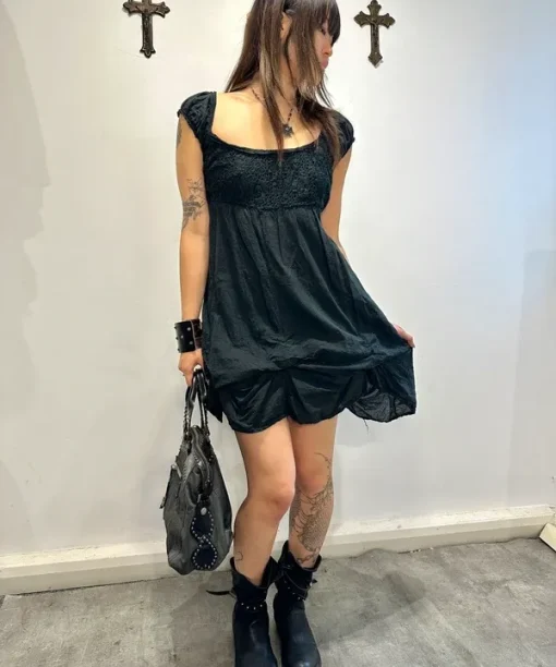 Alternative view of Vintage Italian Cotton Gothic Milkmaid Midi Dress (S)