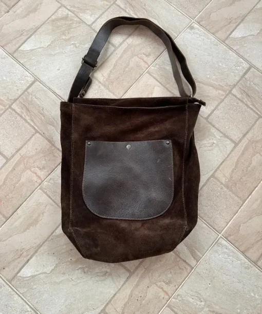 Vintage Brown Suede Leather Slouch Large Shoulder Bag