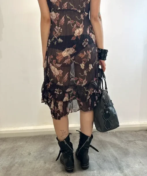 Alternative view of Vintage Italian Sheer Floral Summer Dress (M)
