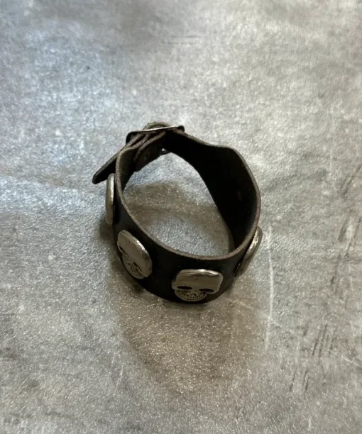 Vintage Chrome Skull Leather Tie Bracelet - Image 6