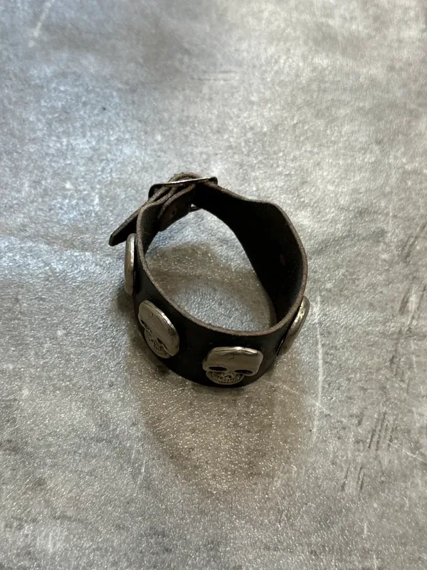 Vintage Chrome Skull Leather Tie Bracelet - Image 6
