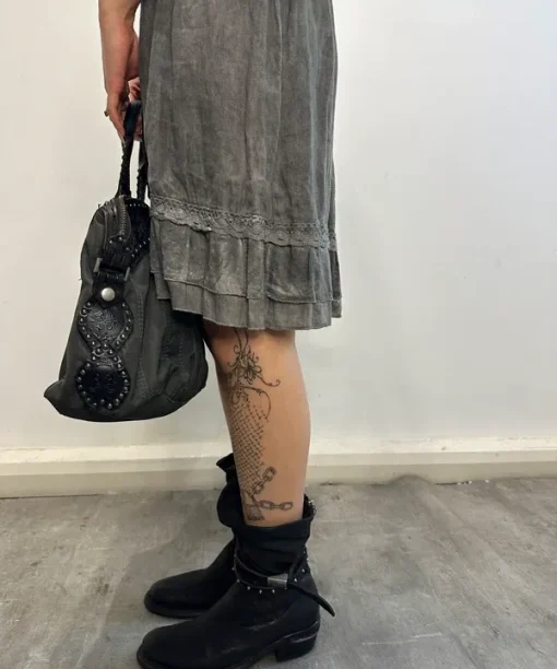 Vintage Italian Grunge Linen Milkmaid Midi Dress (S) - Image 5