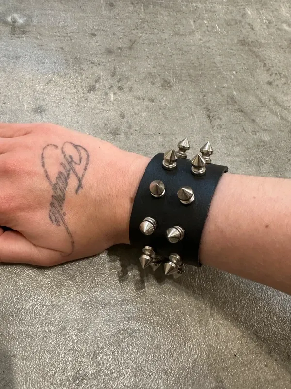 Black Leather Spike Studded Wrap Adjustable Bracelet (adjustable) - Image 4