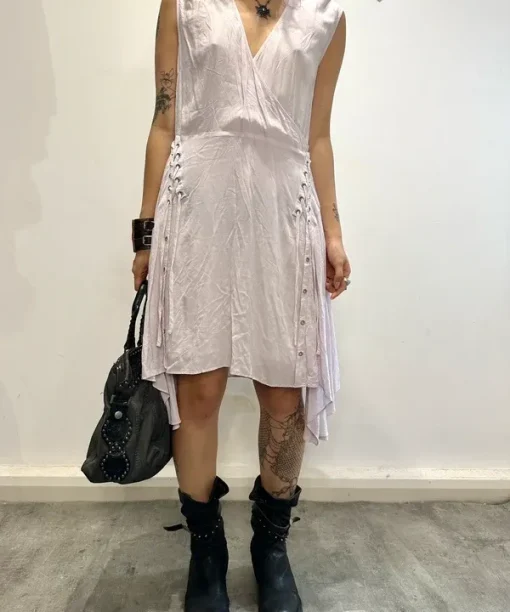 Vintage AllSaints Asymmetrical Tie Front Summer Dress (M, UK 12)