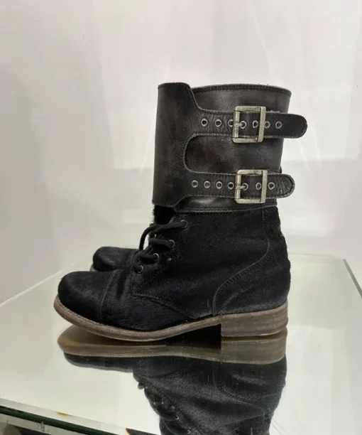 Alternative view of Vintage AllSaints Buckle Ponyhair Leather Ankle Boots (UK 5 US 7 EU 38)