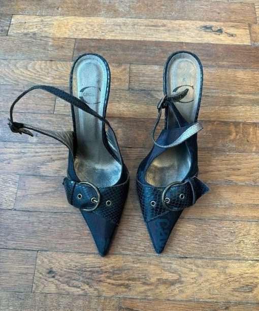 Alternative view of Vintage Just Cavalli Black Pointed Toe Slingback Kitten Heels (UK 4-5)