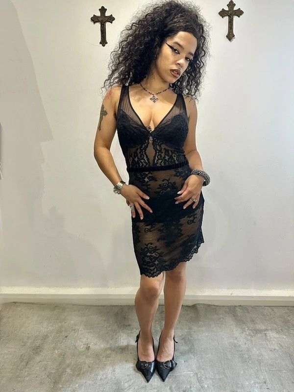 Vintage Italian Intimissimi Black Lace Midi Dress (S/M)