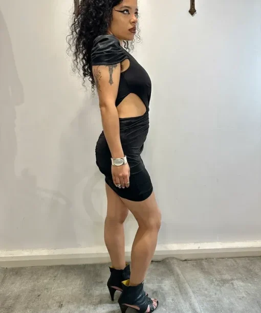 Alternative view of Avant Garde Bebe Wet Look Black Wrap Mini Dress (S)