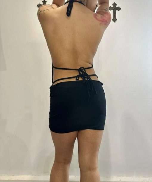 Vintage French Parisian Black Avant Garde Open Back Mini Dress Top (S)