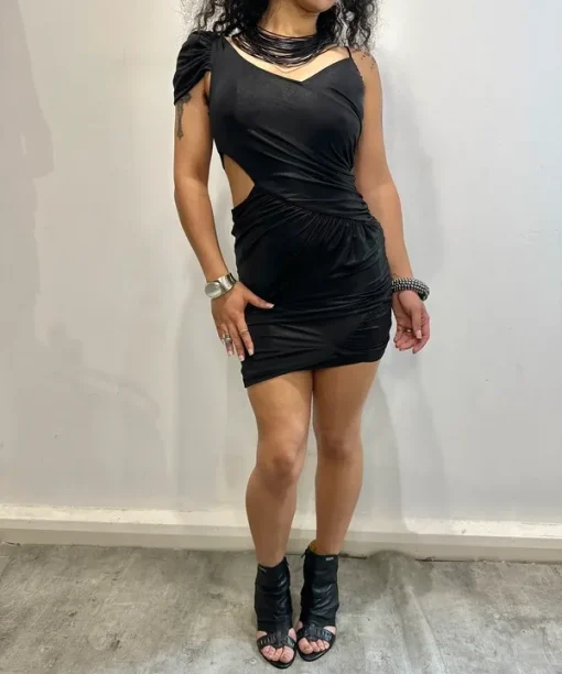 Avant Garde Bebe Wet Look Black Wrap Mini Dress (S)