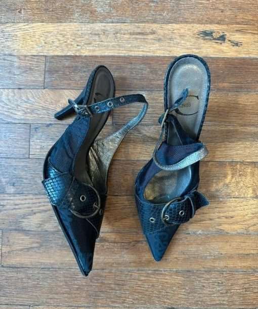 Vintage Just Cavalli Black Pointed Toe Slingback Kitten Heels (UK 4-5)