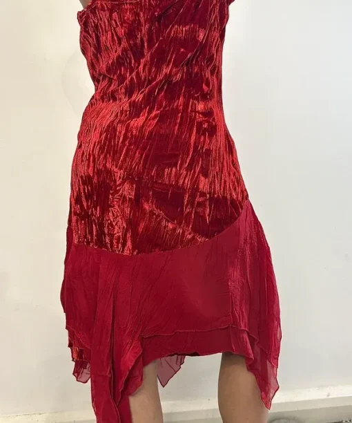 Vintage Italian Asymmetrical Sheer Ruffle Midi Dress (S/M) - Image 5