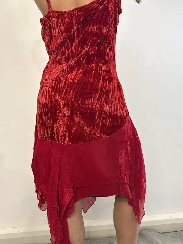 Vintage Italian Asymmetrical Sheer Ruffle Midi Dress (S/M) - Image 5