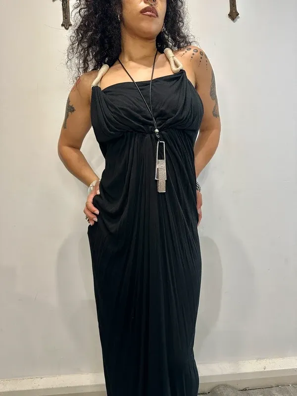 Vintage AllSaints Rope Black Avant Garde Long Dress (XS/S) - Image 2