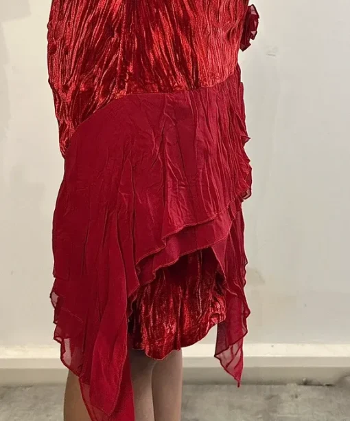 Vintage Italian Asymmetrical Sheer Ruffle Midi Dress (S/M) - Image 6